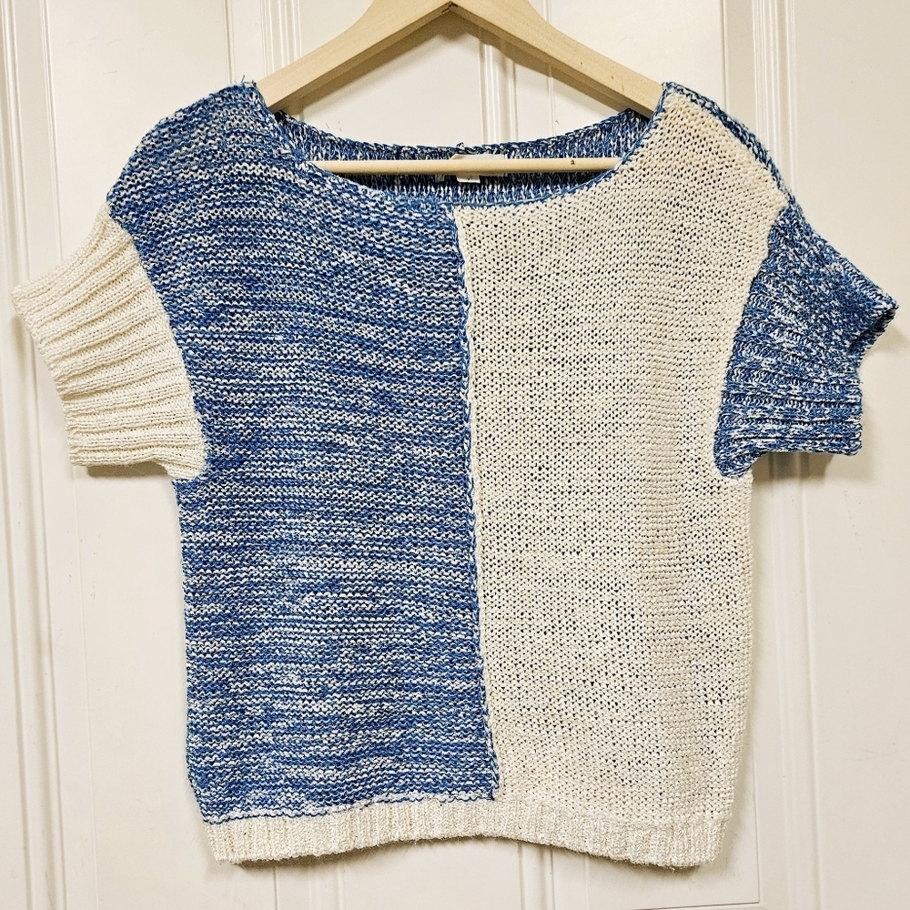 vintage 80S,90S crochet knit blue white Granny grandma sweater tops size S